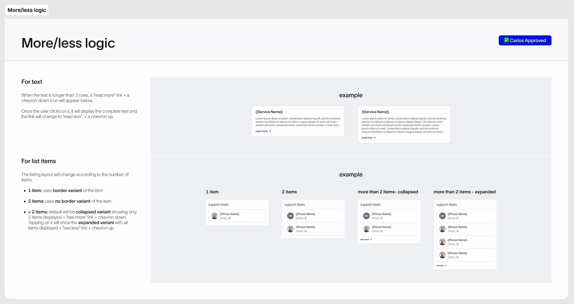 The read more and read less component specification, with the logic for expanding and collapsing content.